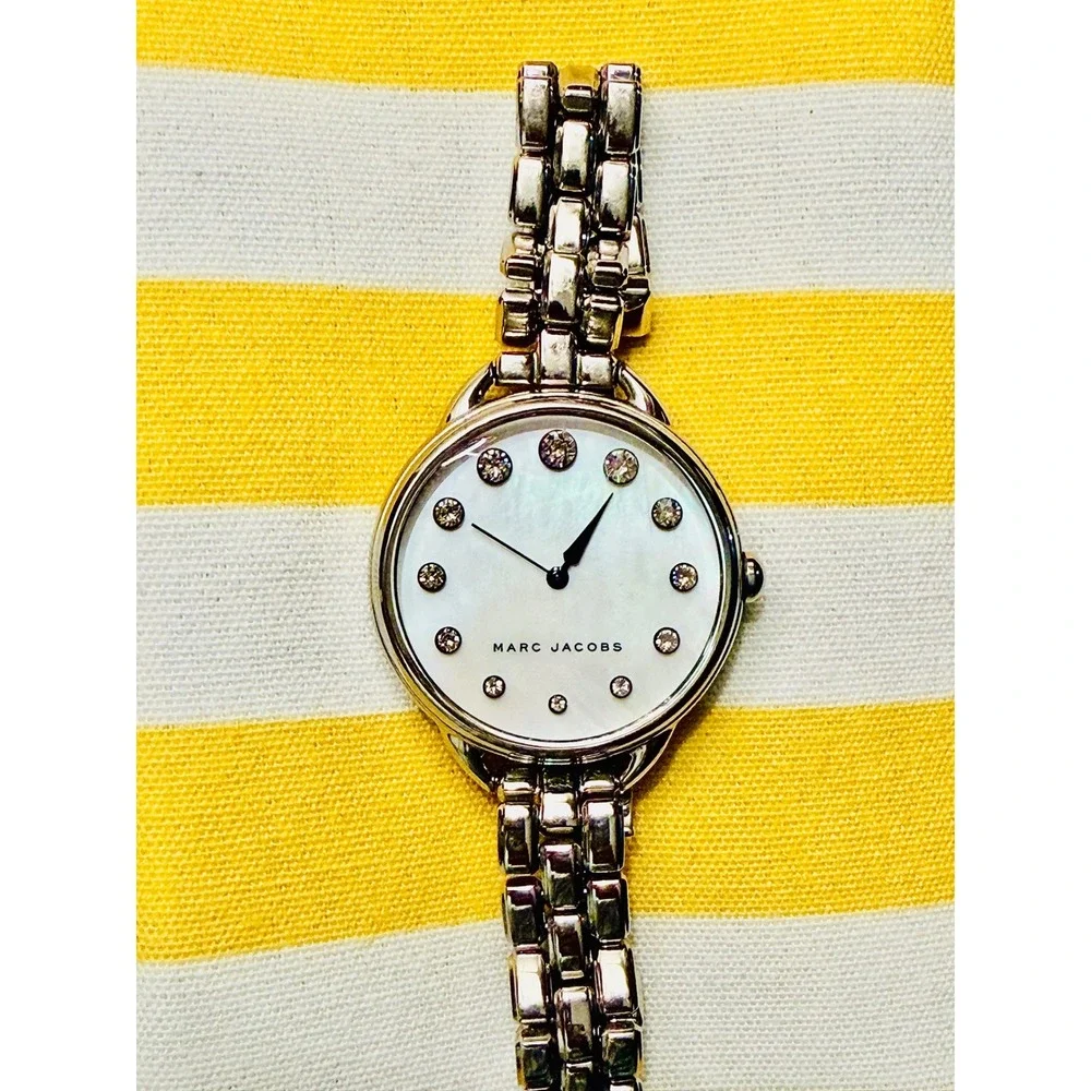 Marc Jacobs Courtney MJ3508 Mother of Pearl Crystal Stainless Steel Watch Silver